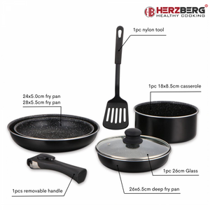 Herzberg Cooking Herzberg Hg-8090-7Bk: 7-Delige Pannenset Met Marmercoating