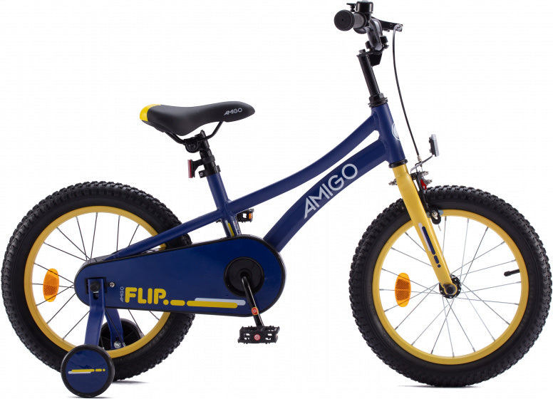 Amigo Flip 16 Inch 25 Cm Jongens Terugtraprem Donkerblauw/Geel