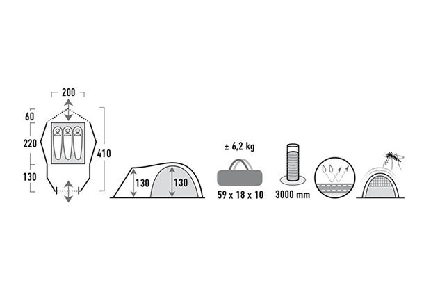 High Peak Koepeltent Alfena 3.0 410 X 200 X 130 Cm