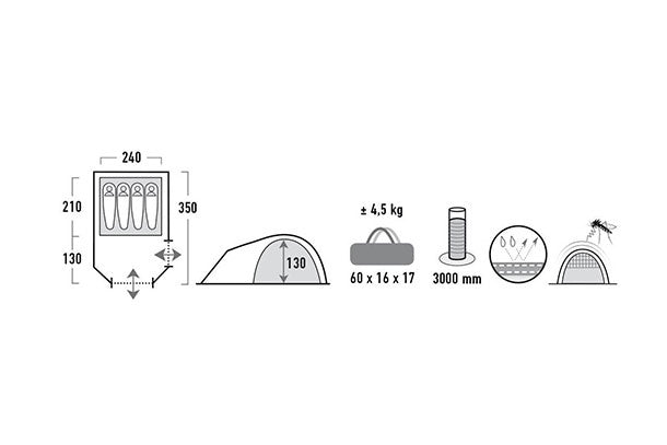 High Peak Koepeltent Kira 4.0 350 X 240 X 130 Cm