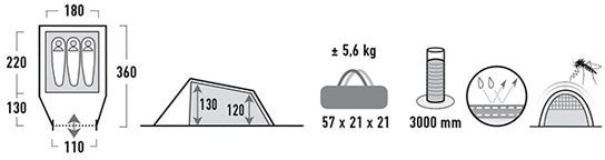 High Peak Tunneltent Ascoli 3.0 360 X 180 Cm Polyester